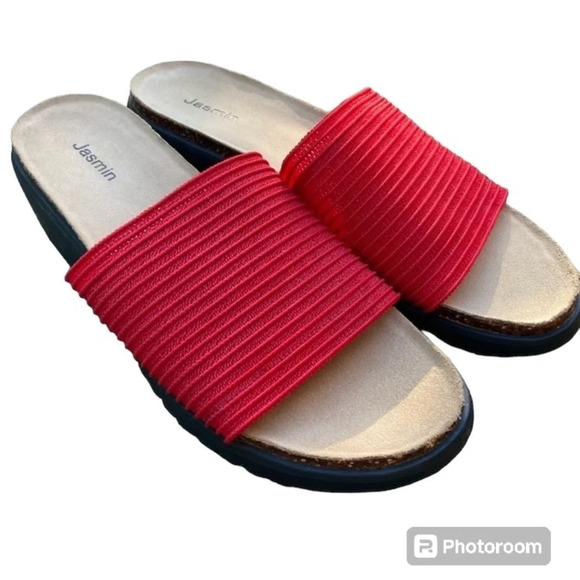 Jasmin red woven slip on summer sandal wedge slides Sz 10 - Picture 1 of 10